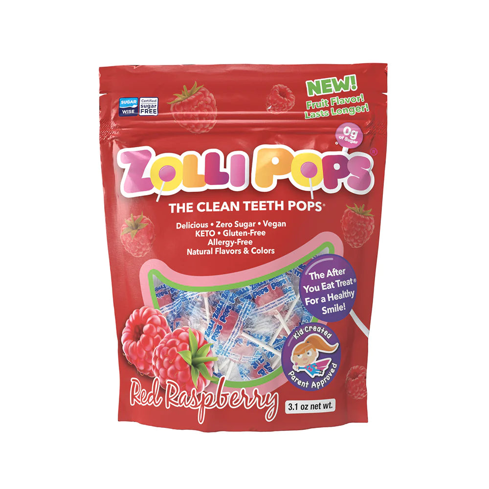 ZOLLIPOPS RASPBERRY Pouches 3.1oz - Organax Ltd
