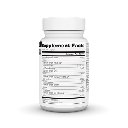 Source Natural Essential Enzymes 500 mg supplement bottles with 60 vegan capsules from Organax Ltd.