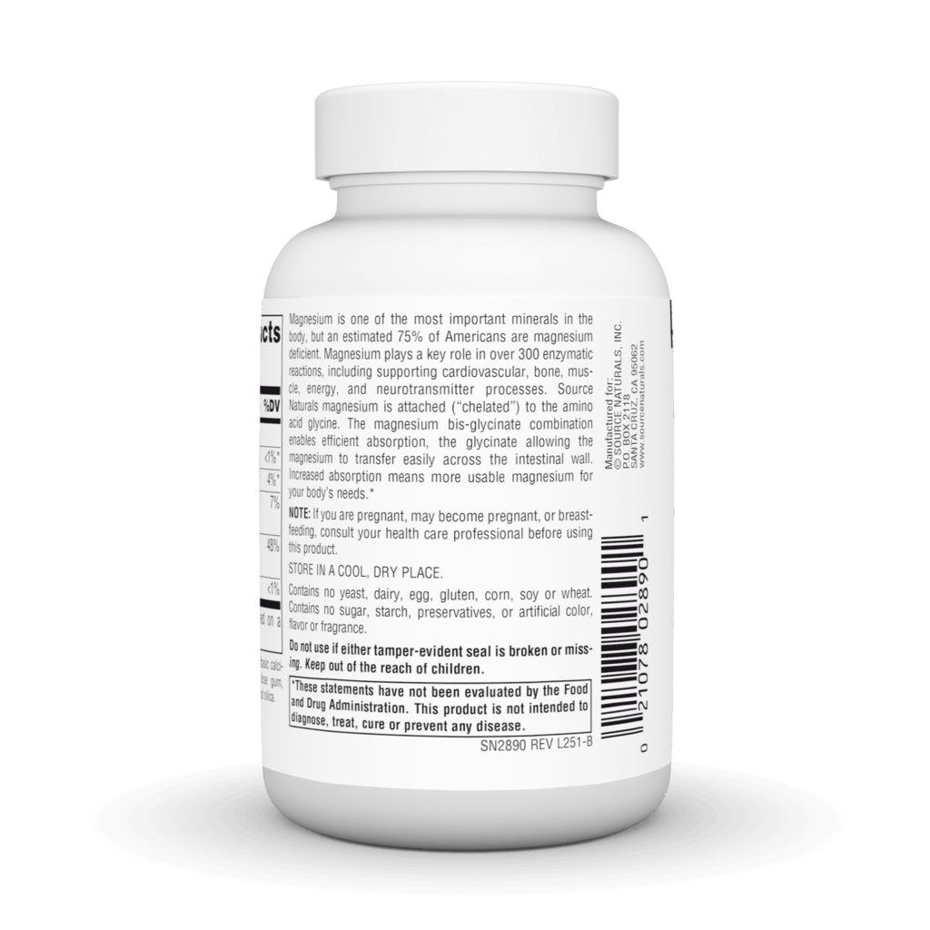 Source Natural Magnesium Glycinate 200mg 120Tablets - Organax Ltd