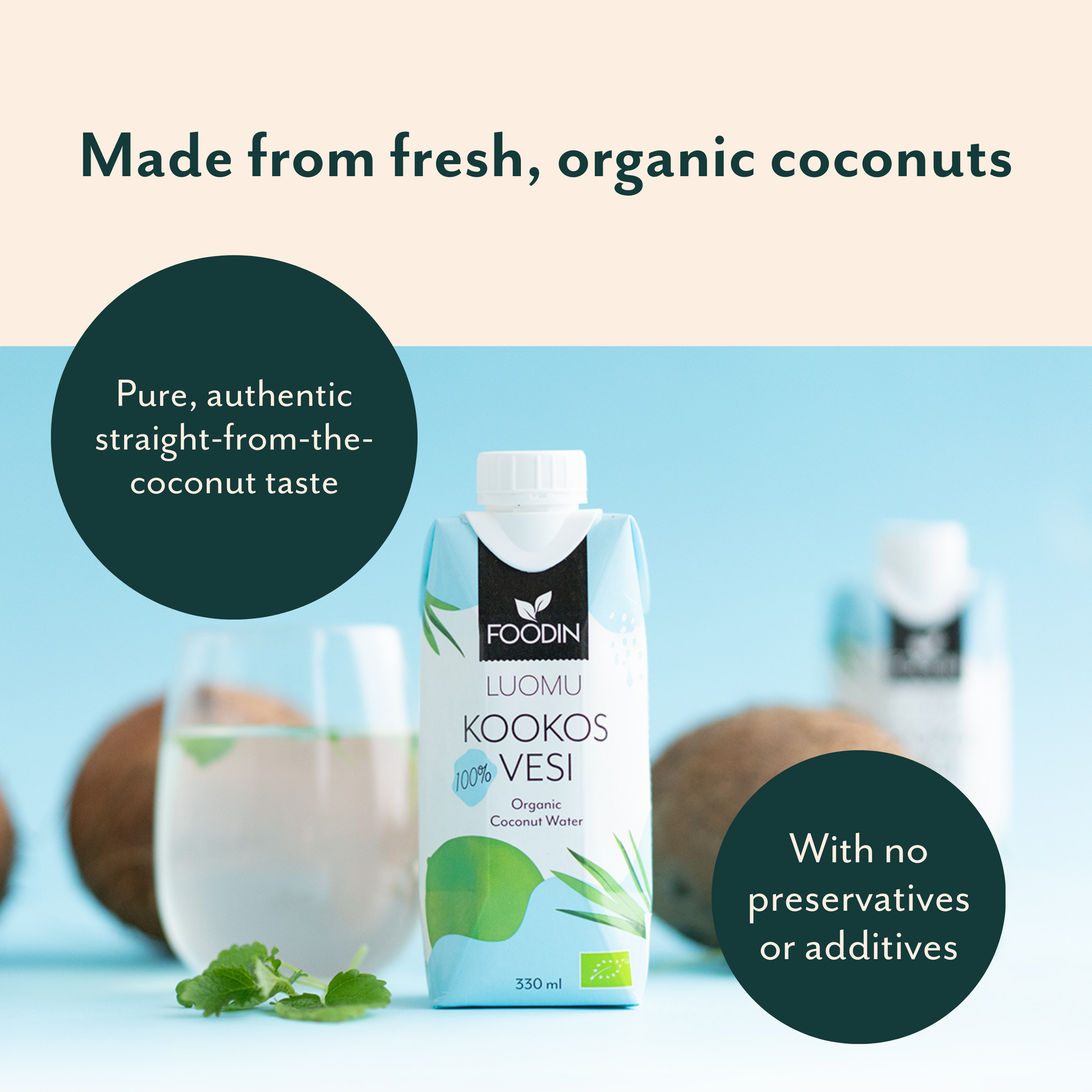 Organic Foodin coconut water with electrolytes from Organax Ltd, 6-pack of 1-liter bottles, natural hydration drink.