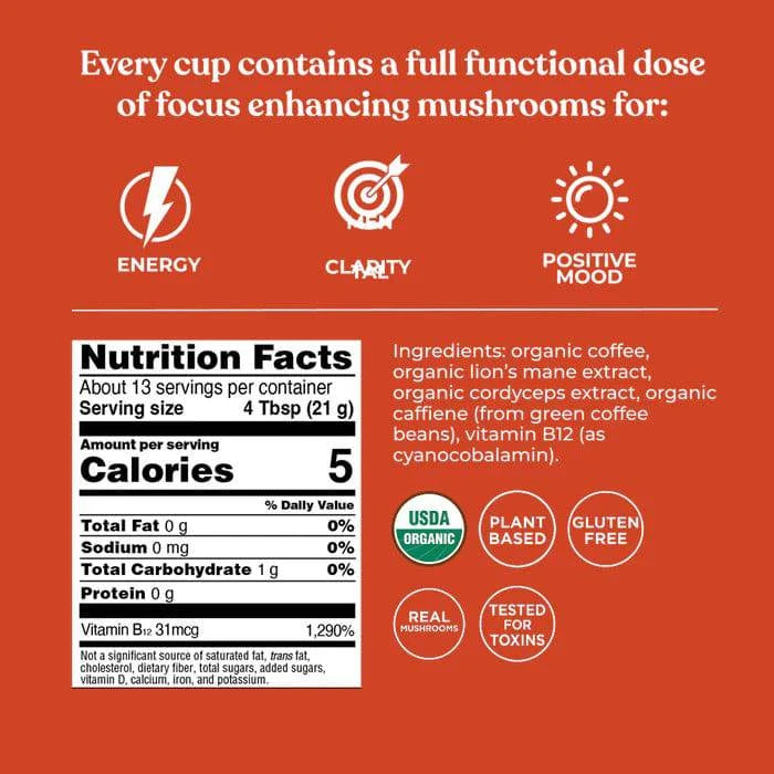 Four Sigmatic Organic Focus Max High Caf Ground Coffee - Dark 13Servings 283g - Organax Ltd