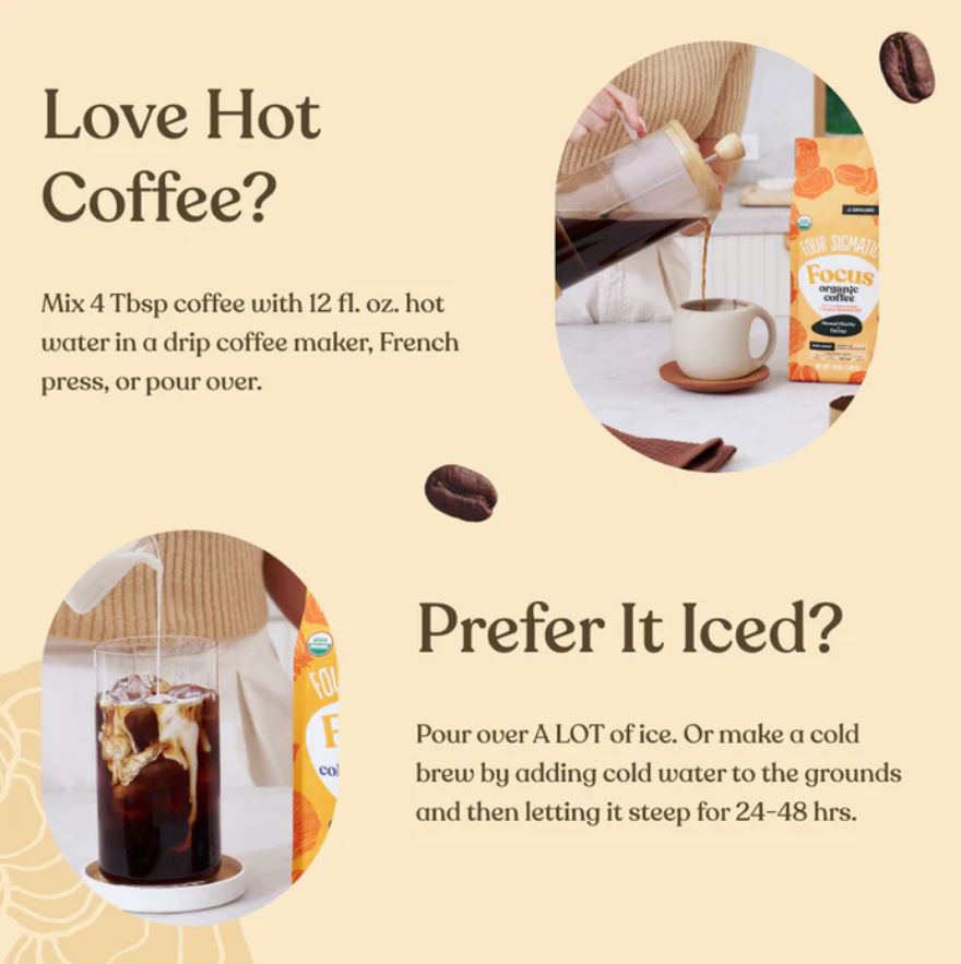 Organic Focus Ground Bean Coffee With Lion's Mane Bag 283g - Organax Ltd