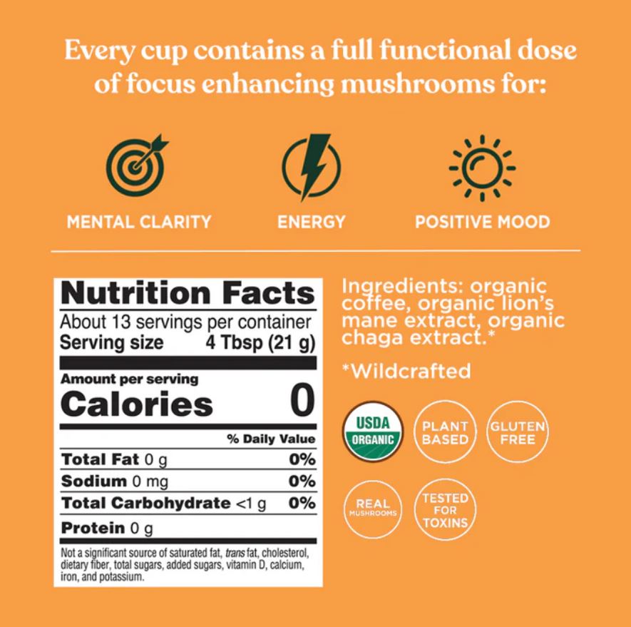 Organic Focus Ground Bean Coffee With Lion's Mane Bag 283g - Organax Ltd