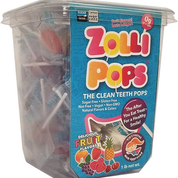 ZOLLIPOPS Assorted Fruit Flavors 1lb Tub - Organax Ltd