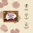 Organic Boost Cacao with Cordyceps mushroom sachets from Organax Ltd, showing cacao powder and mushroom ingredients.
