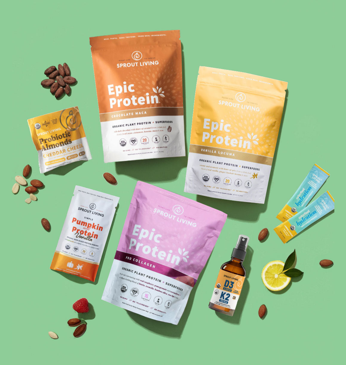 Sprout Living Organic Epic Protien Plant + Superfoods Chocolate Maca 38G 16PACKETS