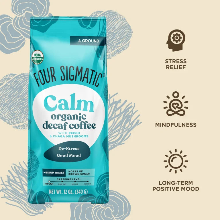 Organic Calm Decaf Ground Coffee with Reishi & Chaga Mushrooms 340g - Organax Ltd