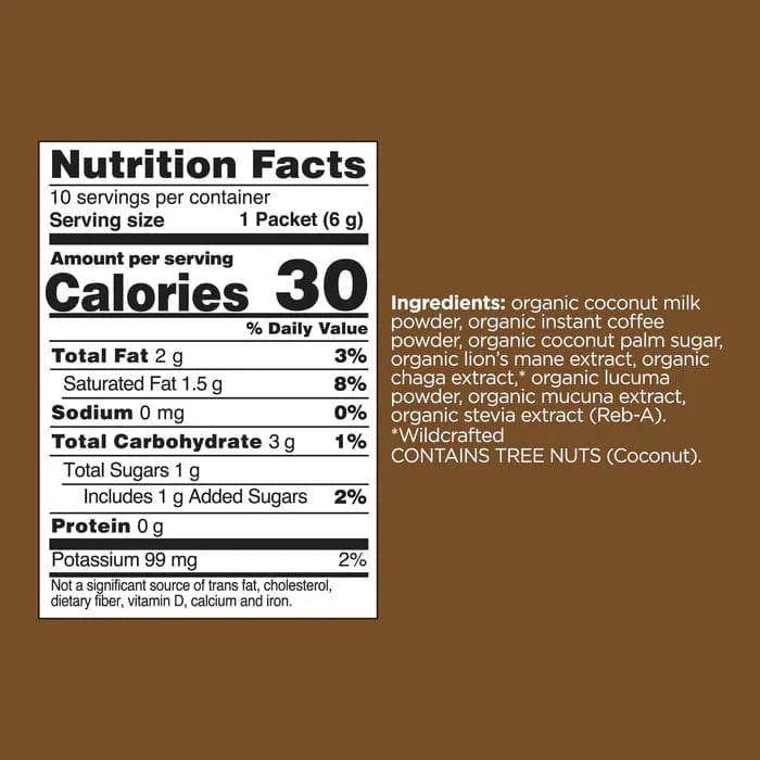 Organic Think Coffee Latte Mix with Lion's Mane & Chaga Mushrooms 10 Sachets - Organax Ltd