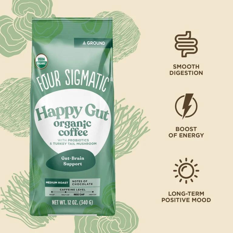 Organic Happy Gut Ground Mushroom Coffee with Probiotics 340g - Organax Ltd