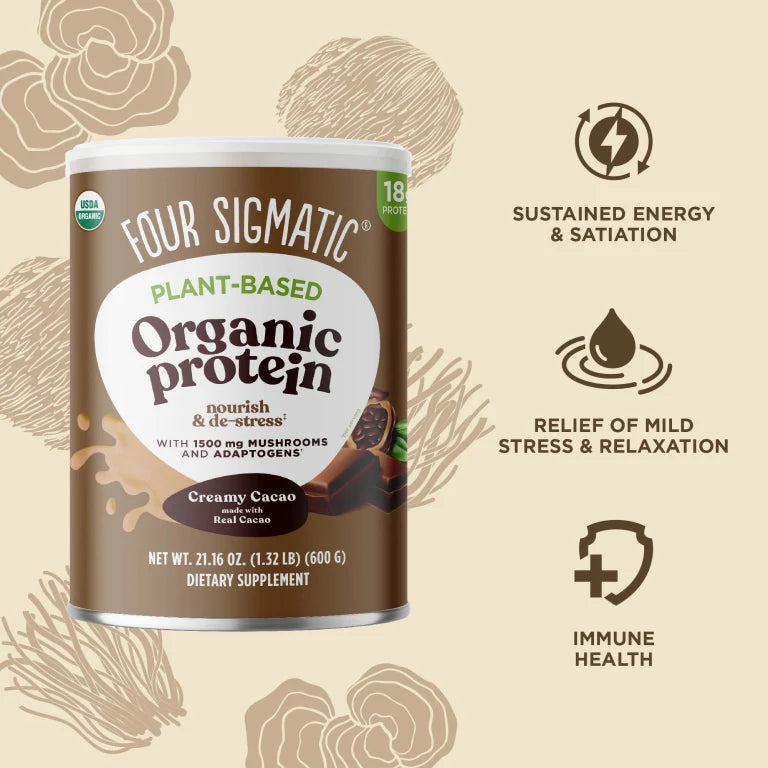 Organic Plant Based Protein with Mushroom Creamy Cacao 510g - Organax Ltd