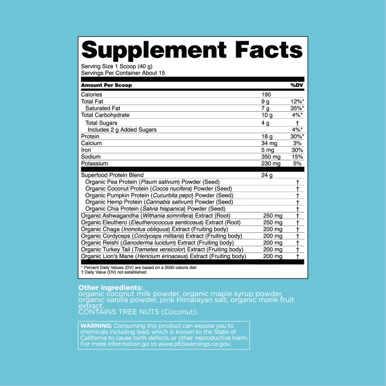 Plant Based Protein with Mushroom Sweet Vanilla 510g - Organax Ltd