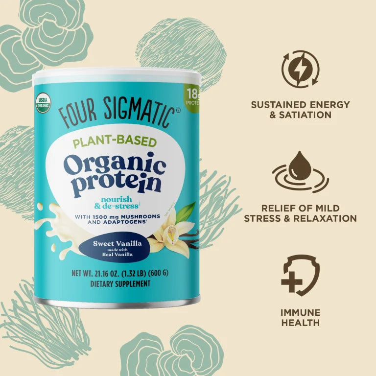 Plant Based Protein with Mushroom Sweet Vanilla 510g - Organax Ltd