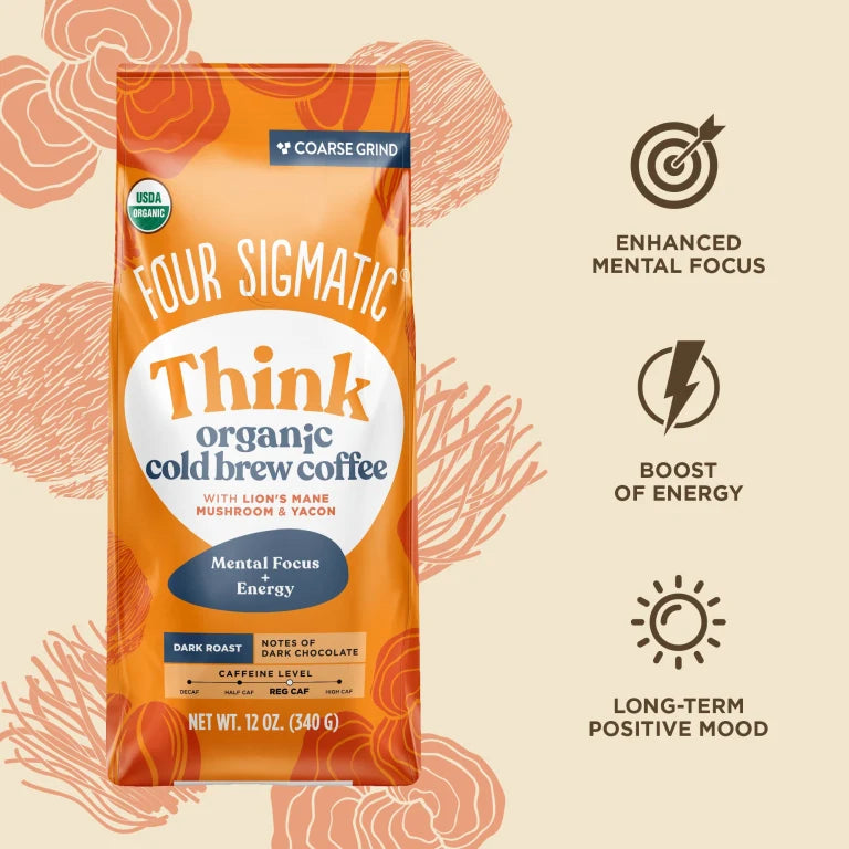 Organic Think Cold Brew Ground Coffee with Lion’s Mane & Chaga 340g - Organax Ltd