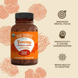 Organic mushroom supplement capsules with Lion's Mane, B12, and L-Theanine from Organax Ltd, featuring focus and cognitive support.