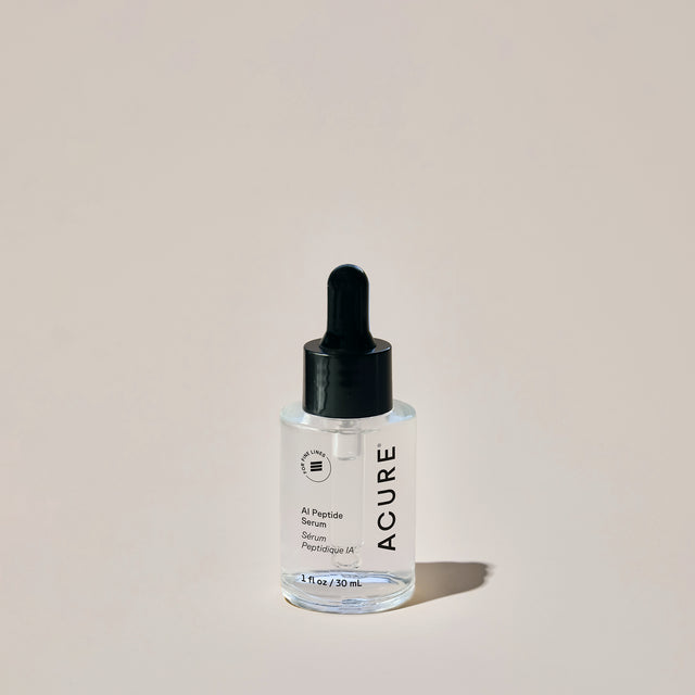 ACURE AI Peptide Serum 30ml from Organax Ltd featuring a sleek skincare bottle with a pump dispenser and modern design.