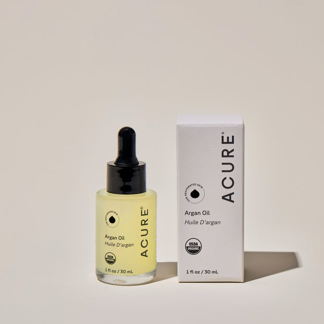 Organic ACURE Argan Oil 30ml in a square bottle, nourishing face, hair, and skin oil for natural skincare.