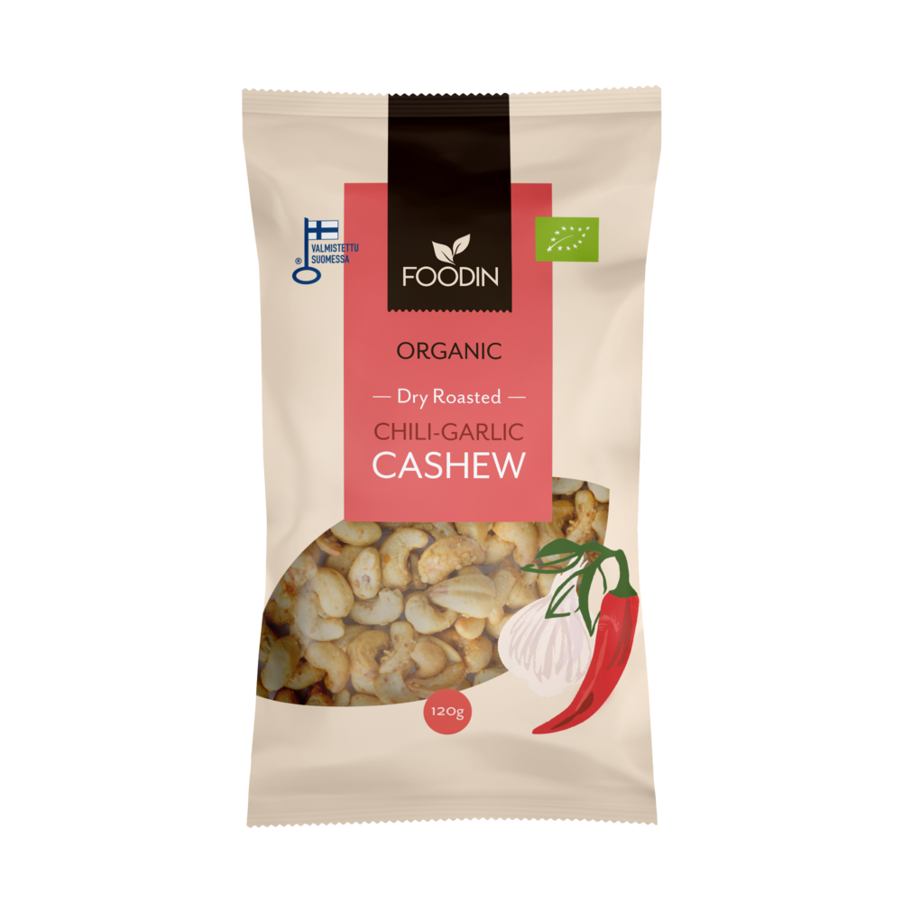 Organic Dry Roasted Chili-Garlic Cashew 120G - Organax Ltd
