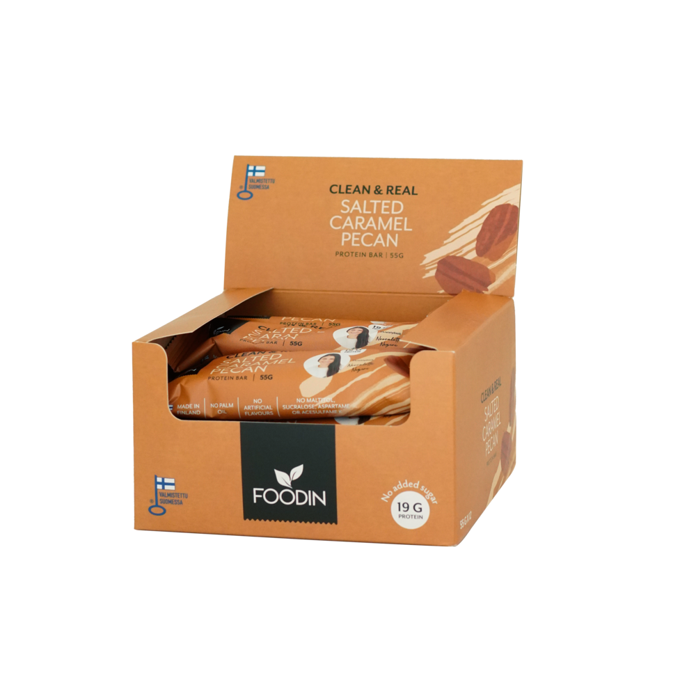 Clean & Real Protein Bar Salted Caramel Pecan 55g  12 pcs - Organax Ltd