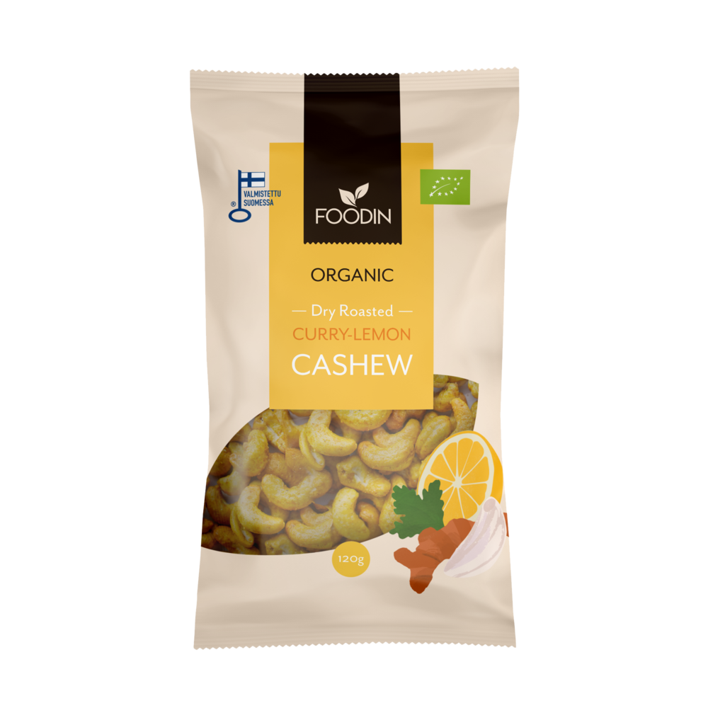 Organic Dry Roasted Curry-Lemon Cashew 120G - Organax Ltd