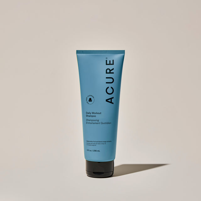 ACURE Daily Workout Shampoo by Organax Ltd, 236ml, refreshing hair care product for active lifestyles, shown in a square bottle.