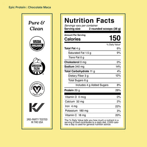 Sprout Living Organic Epic Protien Plant + Superfoods Chocolate Maca 38G 16PACKETS
