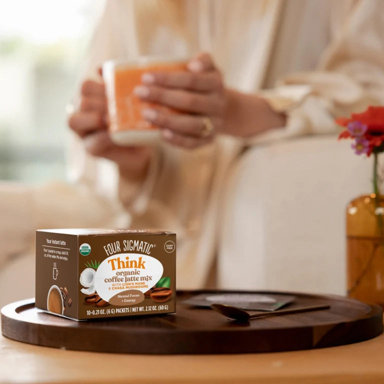 Organic Think Coffee Latte Mix with Lion's Mane & Chaga Mushrooms 10 Sachets - Organax Ltd