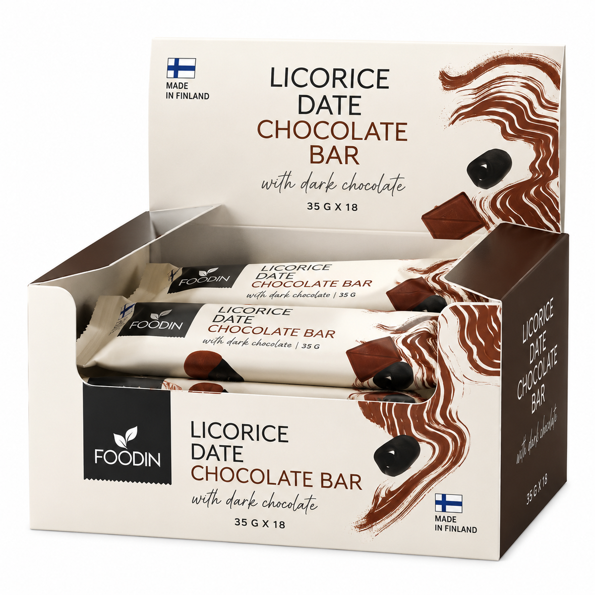 Foodin Licorice Date Bar Chocolate Covered 35g x 18 – Vegan Chocolate & Liquorice Snack Bars