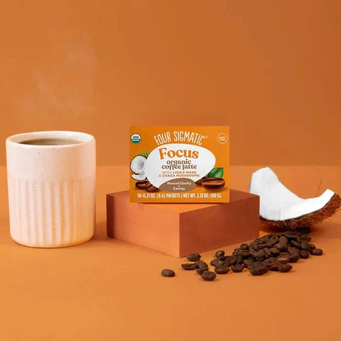 Organic Think Coffee Latte Mix with Lion's Mane & Chaga Mushrooms 10 Sachets - Organax Ltd