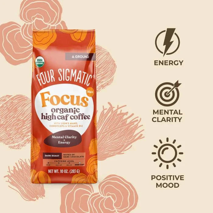 Four Sigmatic Organic Focus Max High Caf Ground Coffee - Dark 13Servings 283g - Organax Ltd
