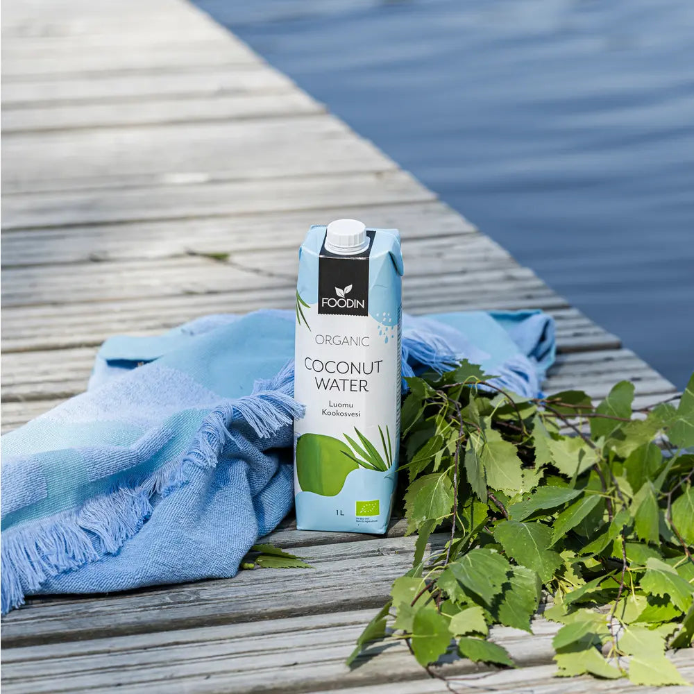 Organic Foodin coconut water with electrolytes, 6-pack of 1-liter bottles, natural hydration drink from Organax Ltd.