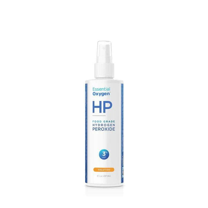 Bottle of Organax Ltd EO HP Hydrogen Peroxide Food Grade 3% in a 473ml container, with clear labeling and cap.