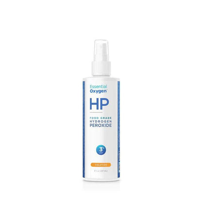 Bottle of Organax Ltd EO HP Hydrogen Peroxide Food Grade 3% in a 473ml container, with clear labeling and cap.