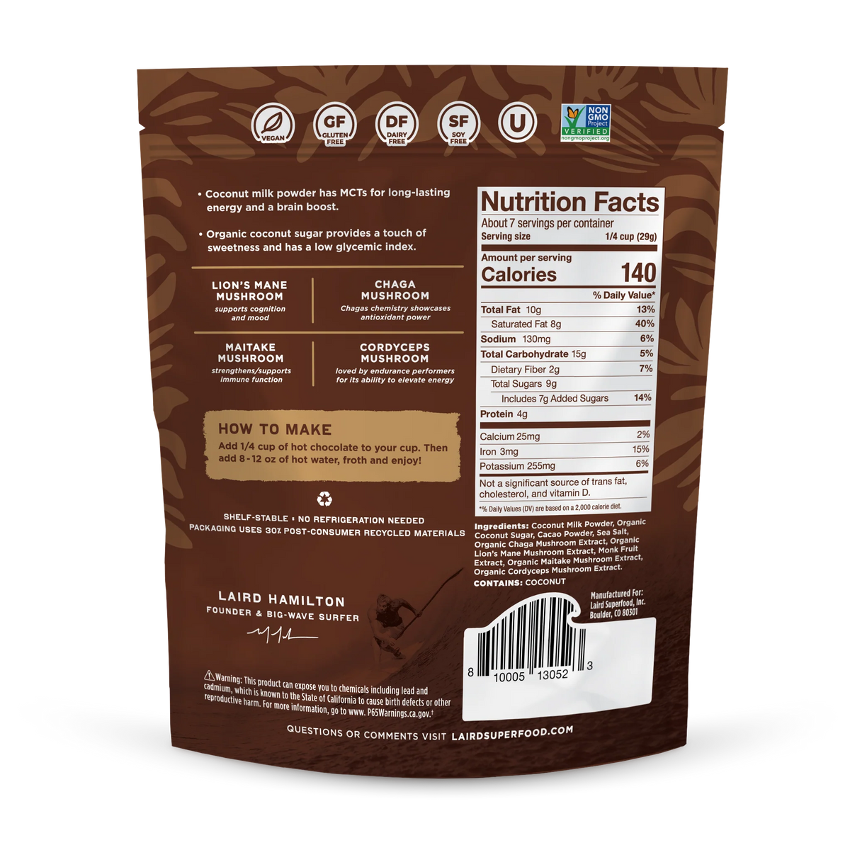Laird Hot Chocolate with Functional Mushrooms 227g