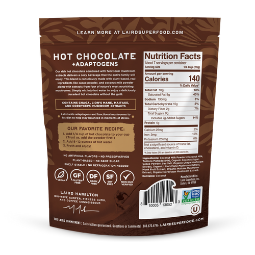 Laird Superfood Hot Chocolate with Functional Mushrooms 227g - Organax Ltd