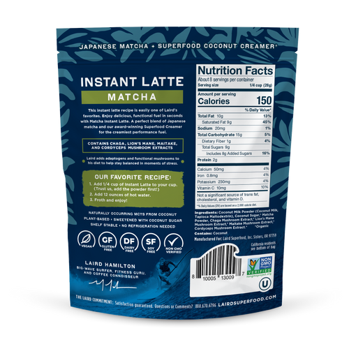 Matcha Instant Latte with Adaptogens 227g - Organax Ltd