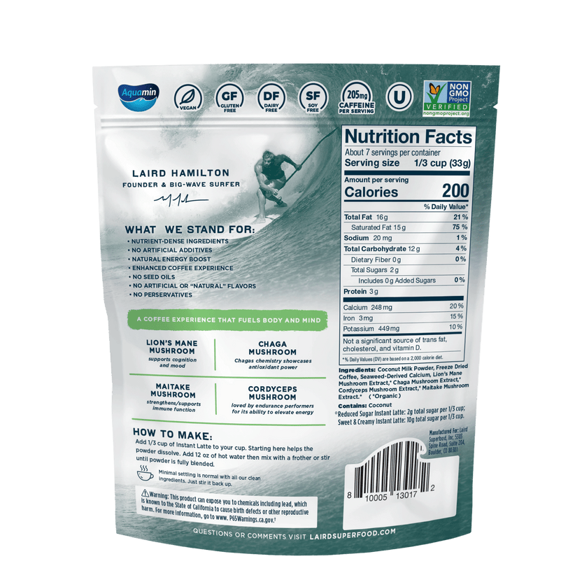 Laird Reduced Sugar Instant Latte with Adaptogens 227g - Organax Ltd