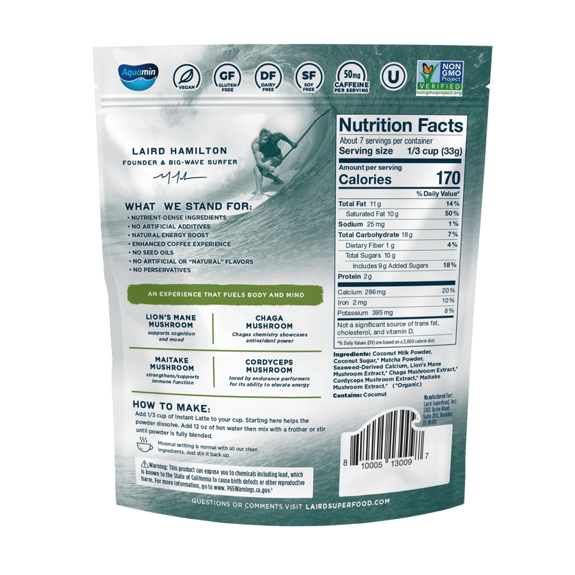 Laird Matcha Instant Latte with Adaptogens 227g - Organax Ltd
