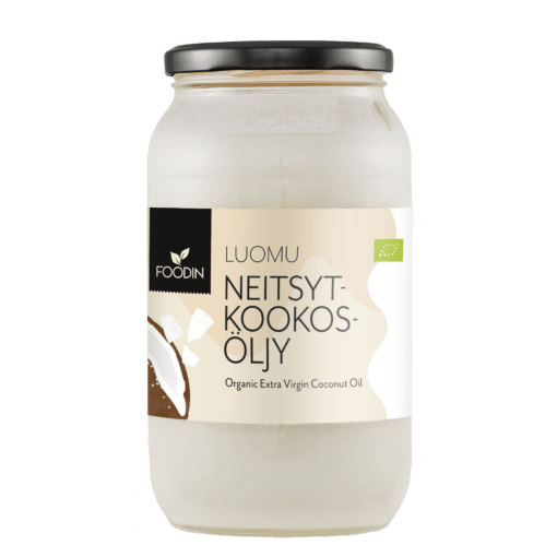 Organic Virgin Coconut Oil 1000ML bottle from Organax Ltd, shown in a clear container with a white background.