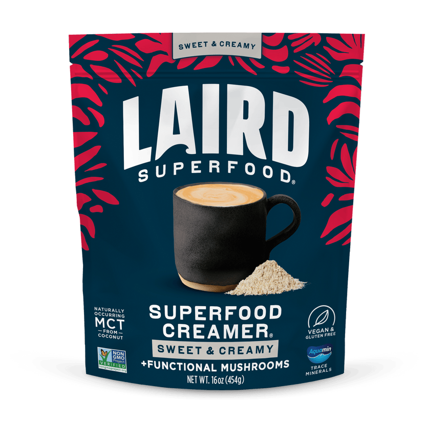 Laird Sweet & Creamy with Adaptogens Superfood Creamer by Organax Ltd in a 227g jar, creamy texture with adaptogens for added wellness.