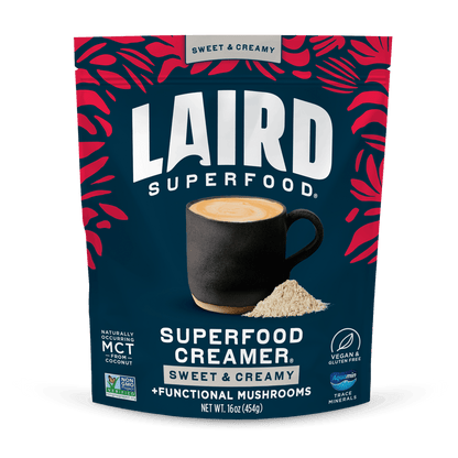 Laird Sweet & Creamy with Adaptogens Superfood Creamer by Organax Ltd in a 227g jar, creamy texture with adaptogens for added wellness.