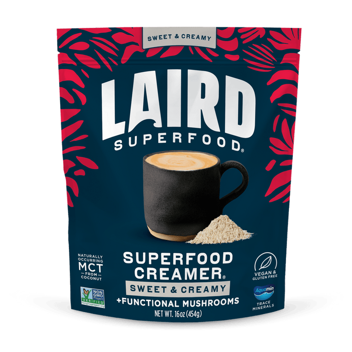 Laird Sweet & Creamy with Adaptogens Superfood Creamer by Organax Ltd in a 227g jar, creamy texture with adaptogens for added wellness.