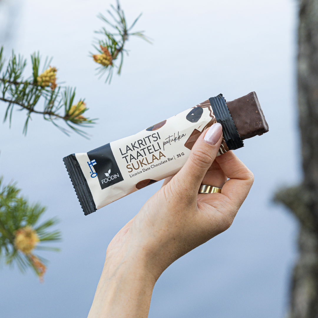 Foodin Licorice Date Bar Chocolate Covered 35g x 18 – Vegan Chocolate & Liquorice Snack Bars