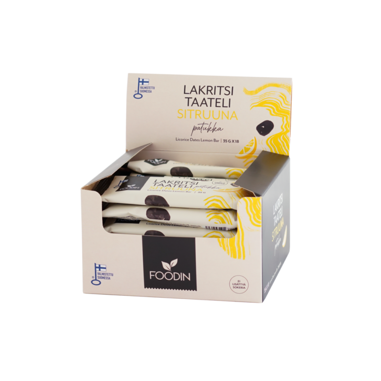 Organic Licorice Dates Bar with lemon flavor from Organax Ltd, showing the 35g bar with lemon and licorice ingredients.