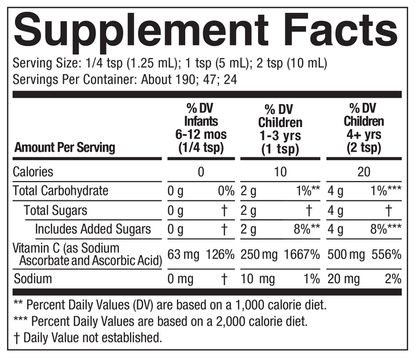 Childlife Essentials Liquid Vitamin C in orange flavor, 120ml glass bottle, natural dietary supplement for children.