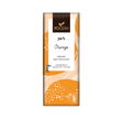 Organic raw chocolate orange bar by Foodin with 70% cocoa content, displayed alongside a fresh orange.