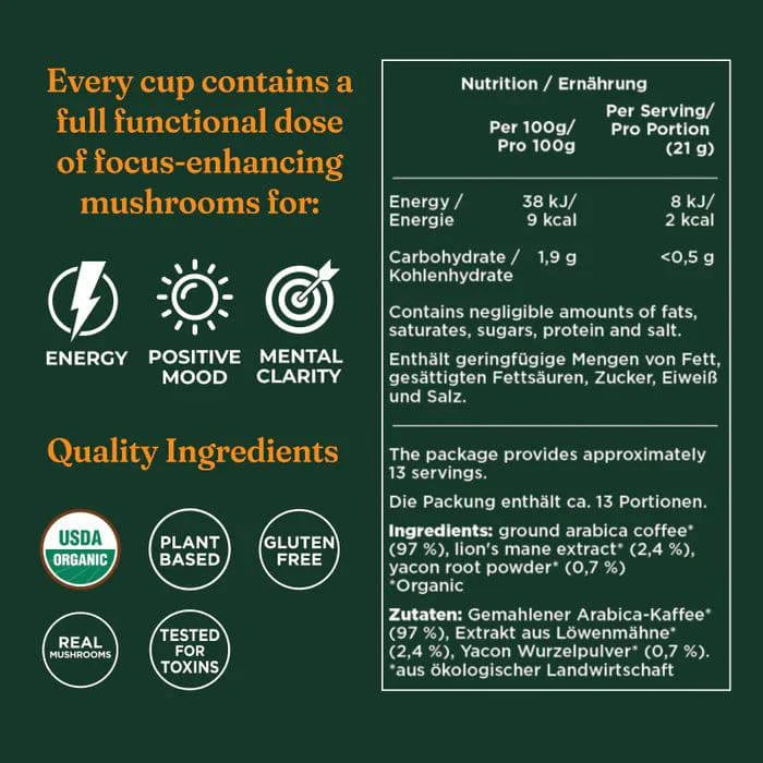 Four Sigmatic Organic Focus Ground Bean Coffee With Lion's Mane Bag 13 Servings 283g - Organax Ltd