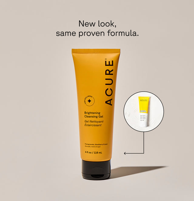 ACURE Brightening Cleansing Gel in a 118ml tube, featuring a clear gel formula for gentle skin brightening and cleansing.