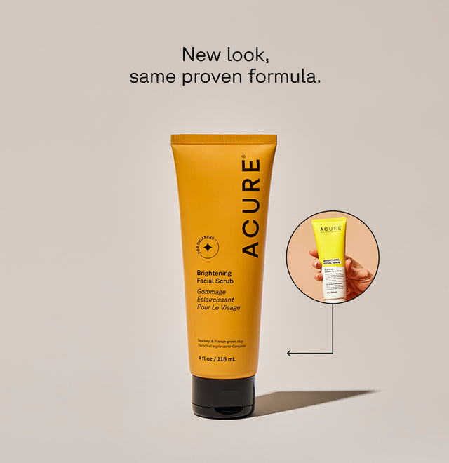 Brightening facial scrub in a 118ml tube from Organax Ltd, featuring natural ingredients for radiant skin.