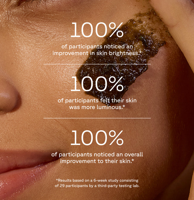Brightening facial scrub by Organax Ltd featuring natural ingredients, with a clean, sleek packaging and clinical results displayed.