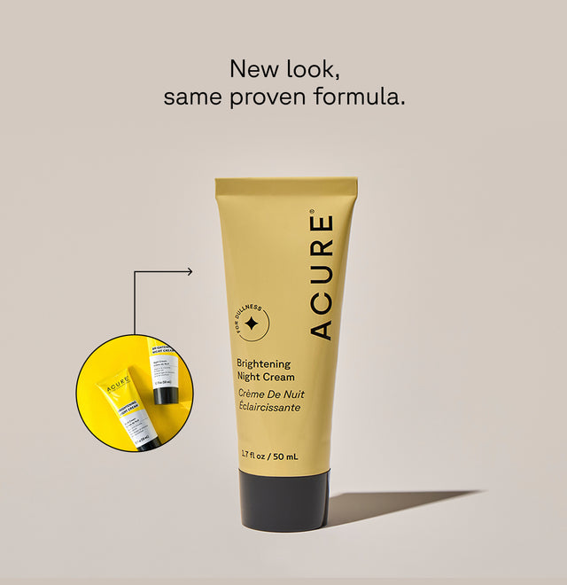 ACURE Brightening Night Cream in 50ML jar, featuring a smooth cream texture with a clean, white packaging design.
